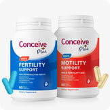 Two Conceive Plus men's fertility support supplement bottles on a white background