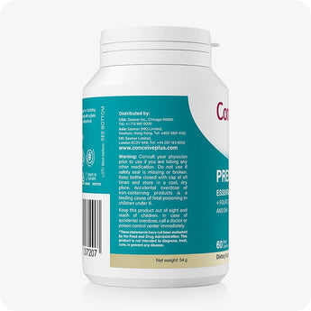 Supplement container with blue label on a white background
