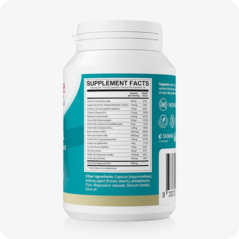 Supplement container with a focus on the 'Supplement Facts' label on a white background